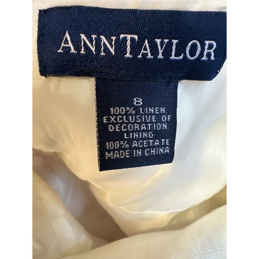 Ann Taylor Y2K Ivory Linen Floral Embroidered Halter Mini Dress Size 8 Coquette - Picture 13 of 15